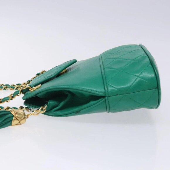 CHANEL Chain Hand Bag Lamb Skin Green Gold CC - Picture 5 of 15